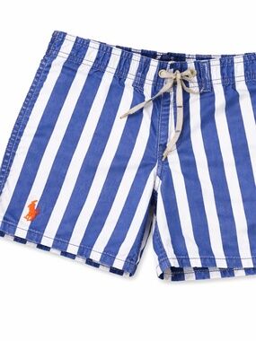 🔥Polo Ralph Lauren Blue & White Stripe Swim Trunks Orange Pony Logo Sz 3T NWOT